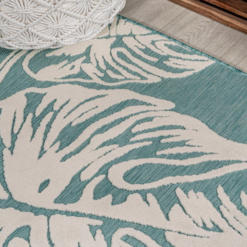 Tobago High-low Two-tone Monstera Leaf Indoor/Outdoor Area Rug